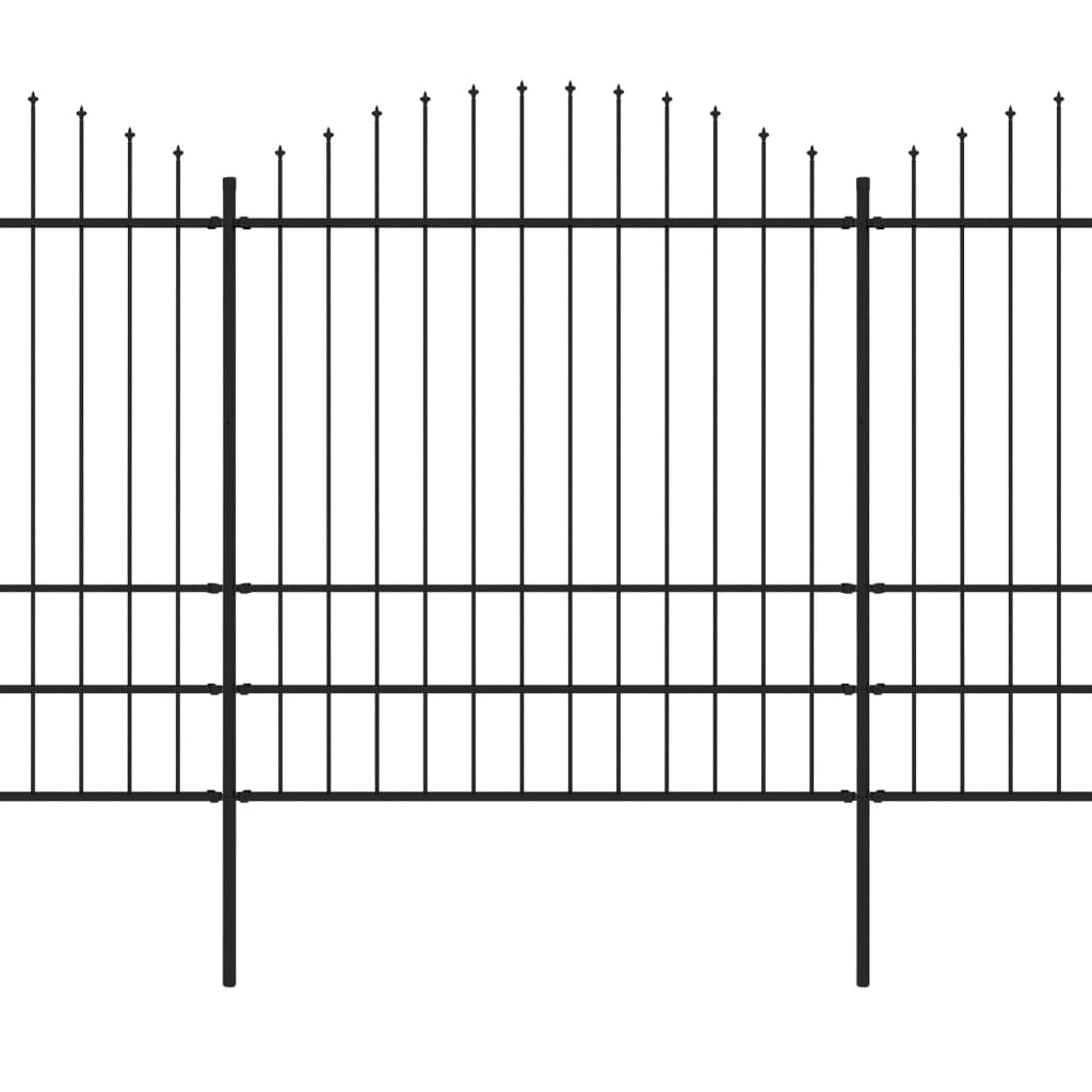 vidaXL Trädgårdsstaket med spjuttopp stål (1,75-2)x17 m svart