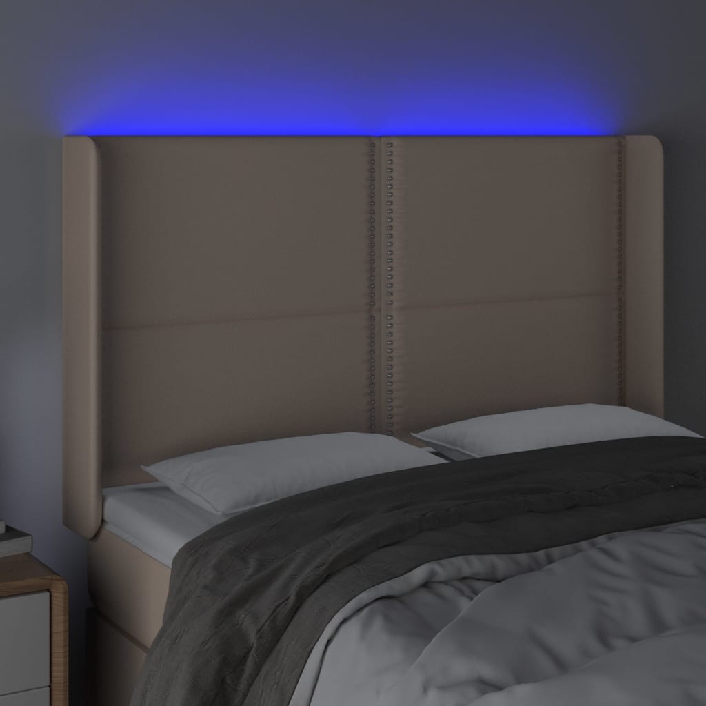 vidaXL Sänggavel LED cappuccino 147x16x118/128 cm konstläder