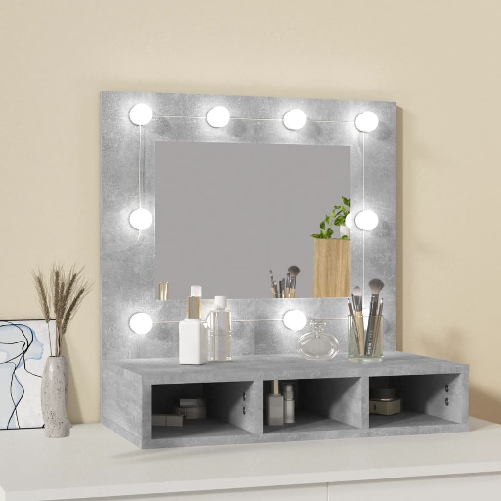 vidaXL Spegelskåp med LED betonggrå 60x31,5x62 cm