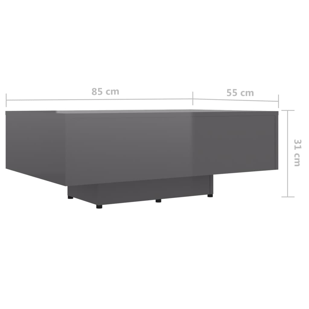 vidaXL Soffbord grå högglans 85x55x31 cm konstruerat trä