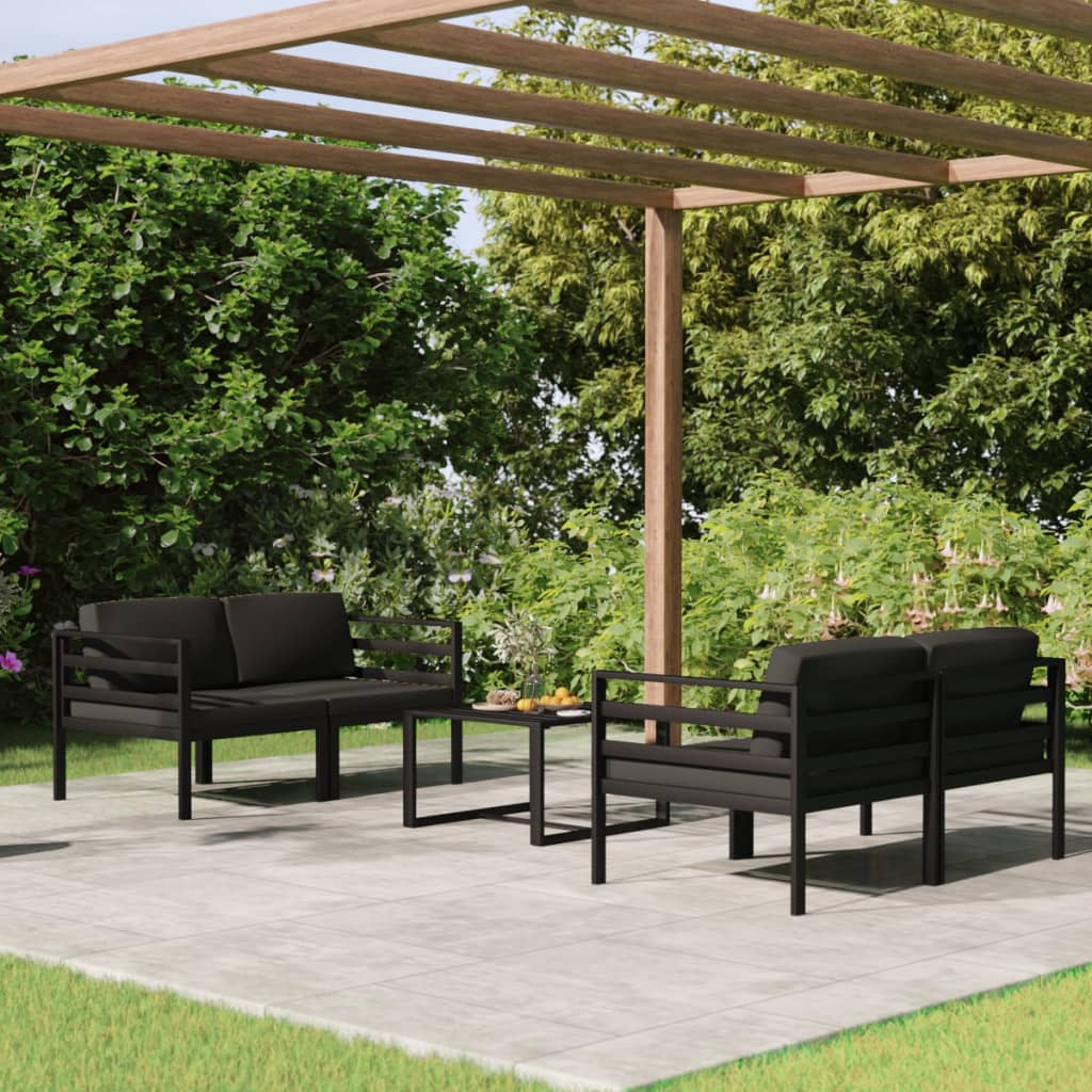 vidaXL Loungegrupp för trädgården 5delar med dynor aluminium antracit