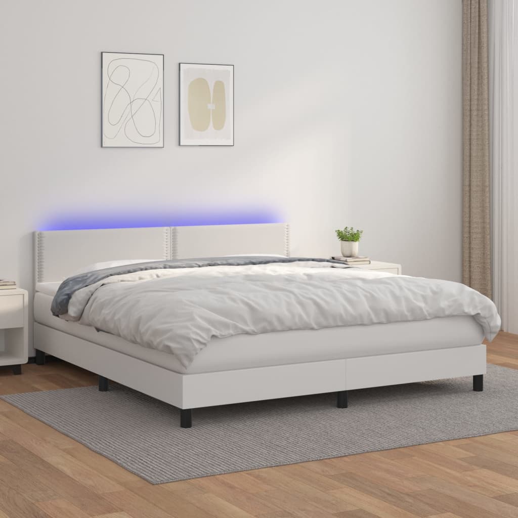vidaXL Ramsäng med madrass & LED vit 160x200 cm konstläder