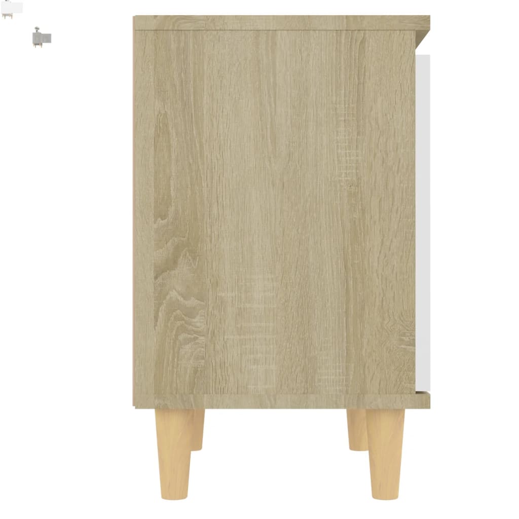 vidaXL Sängbord med ben i massivt trä sonoma-ek & vit 40x30x50 cm