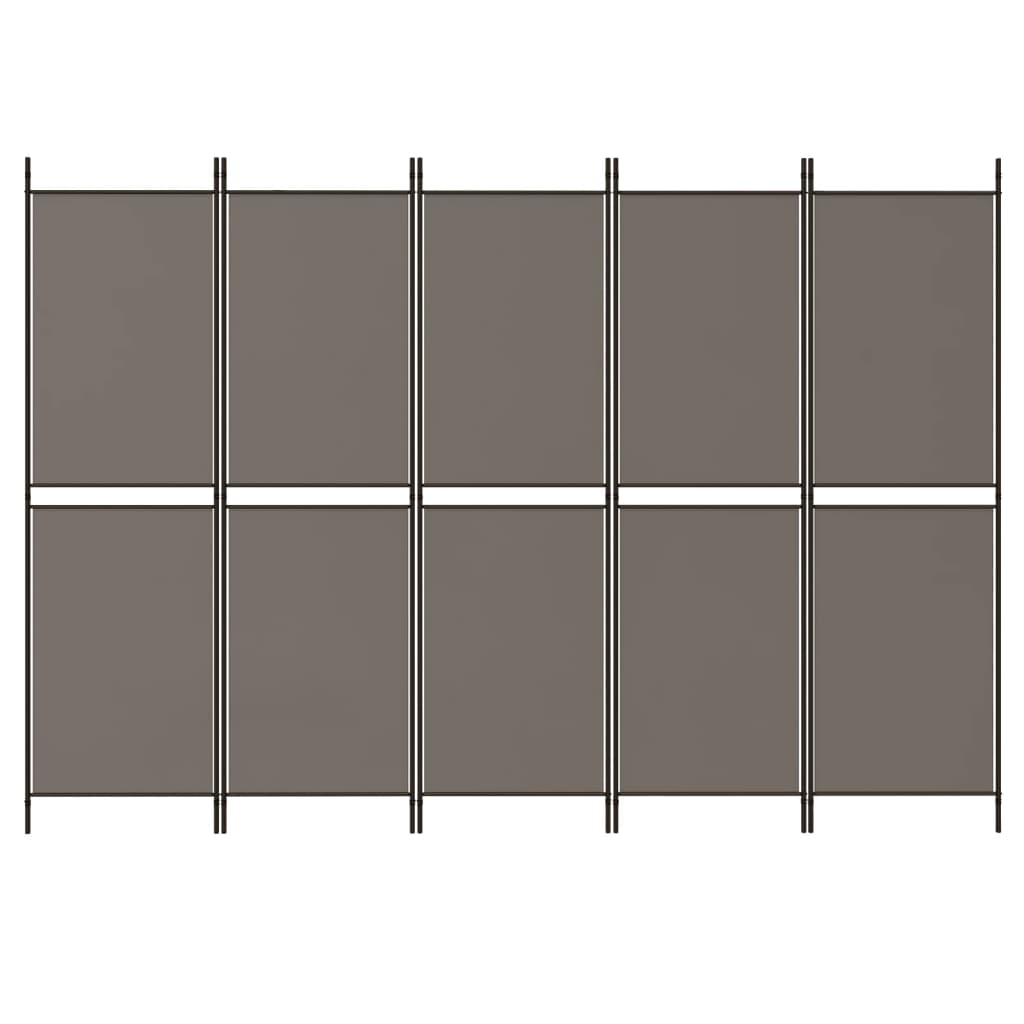 vidaXL Rumsavdelare 5 paneler antracit 250x200 cm tyg