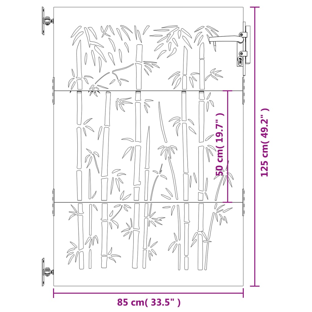 vidaXL Trädgårdsgrind 85x125 cm rosttrögt stål bambudesign