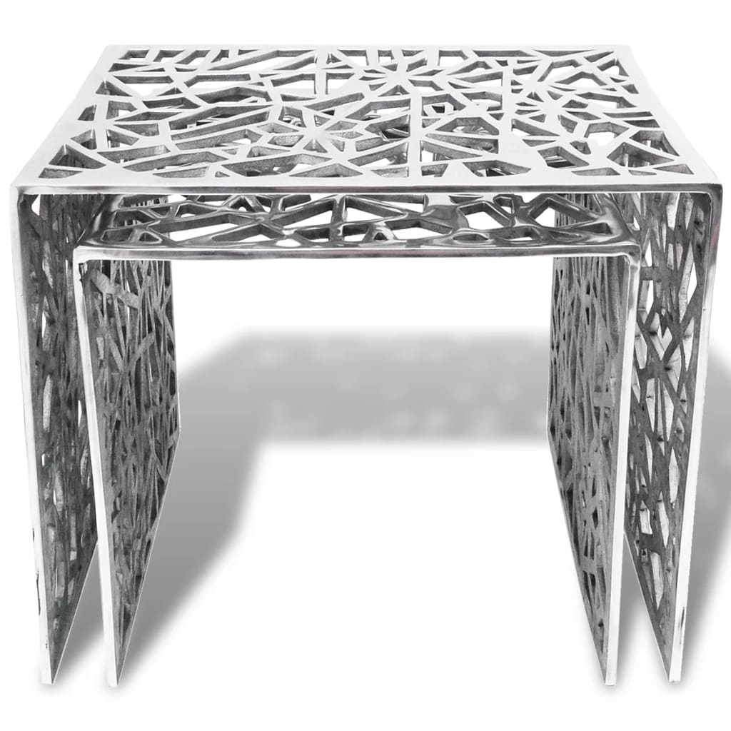 vidaXL Tvådelat sats-sidobord fyrkantigt aluminium silver