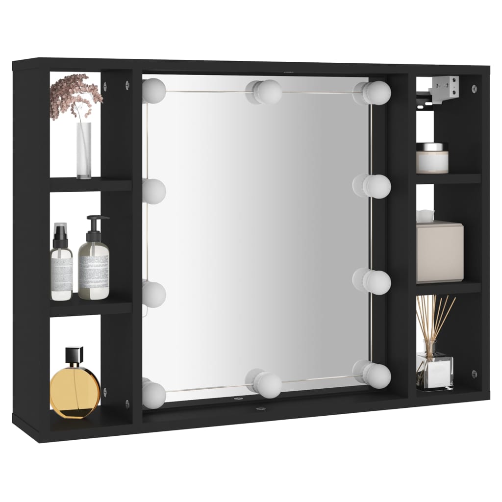 vidaXL Spegelskåp med LED svart 76x15x55 cm