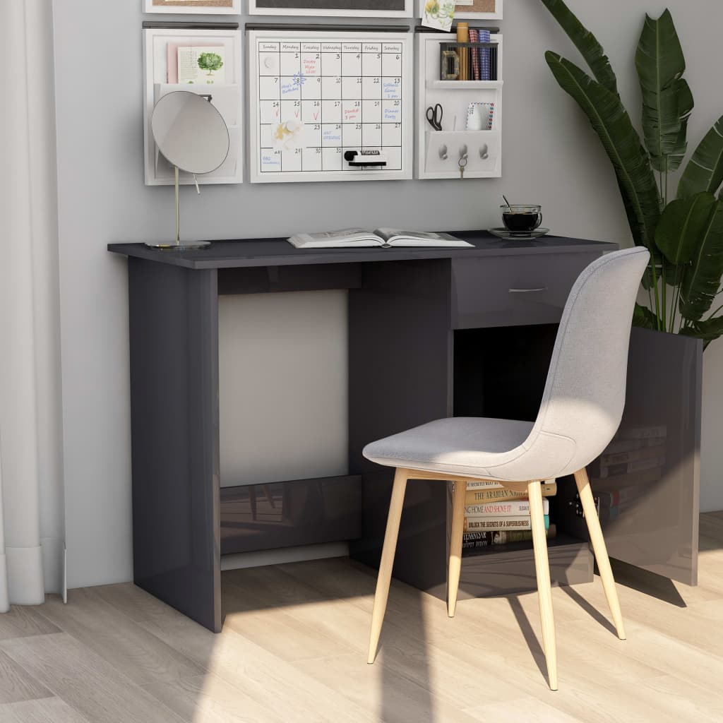 vidaXL Skrivbord grå högglans 100x50x76 cm konstruerat trä