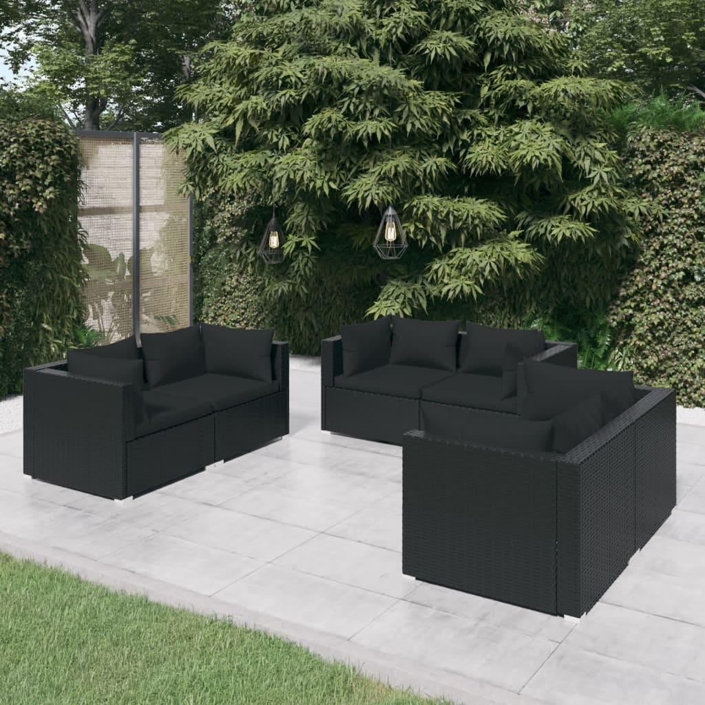 vidaXL Loungegrupp för trädgården med dynor 6 delar konstrotting svart