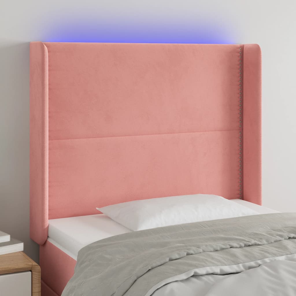 vidaXL Sänggavel LED rosa 103x16x118/128 cm sammet