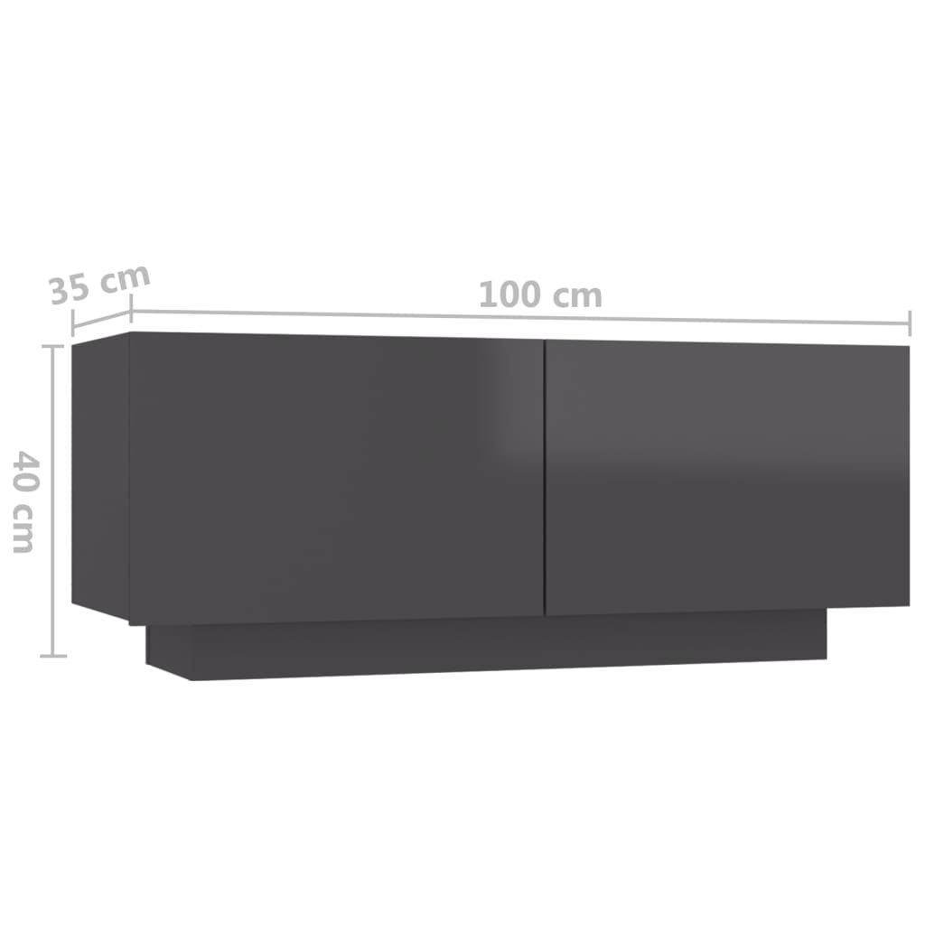 vidaXL Sängbord grå högglans 100x35x40 cm konstruerat trä