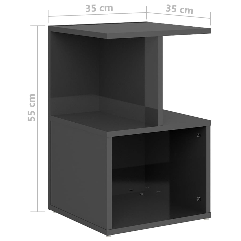 vidaXL Sängbord 2 st grå högglans 35x35x55 cm konstruerat trä