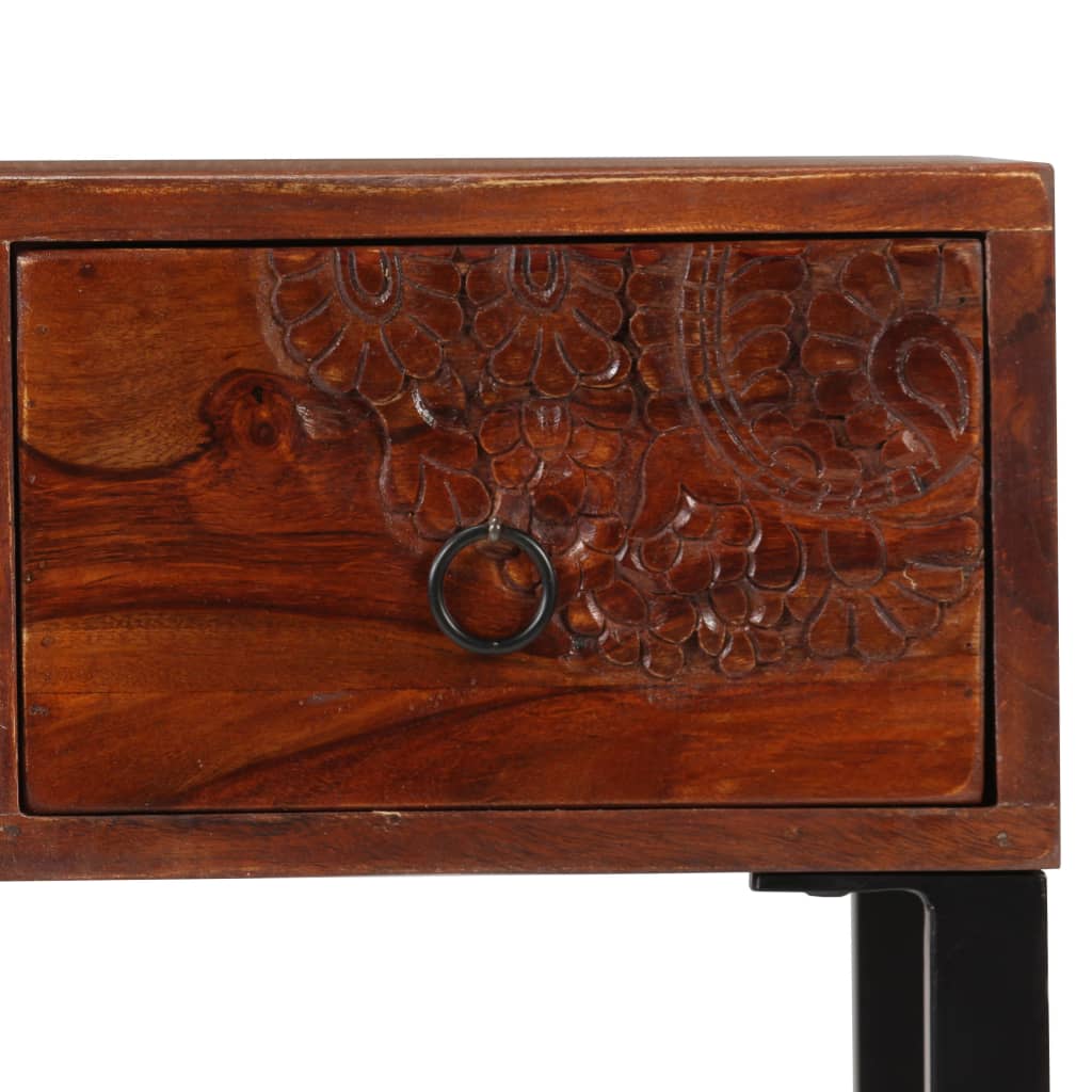 vidaXL Skrivbord massivt sheshamträ och äkta läder 117x50x76 cm