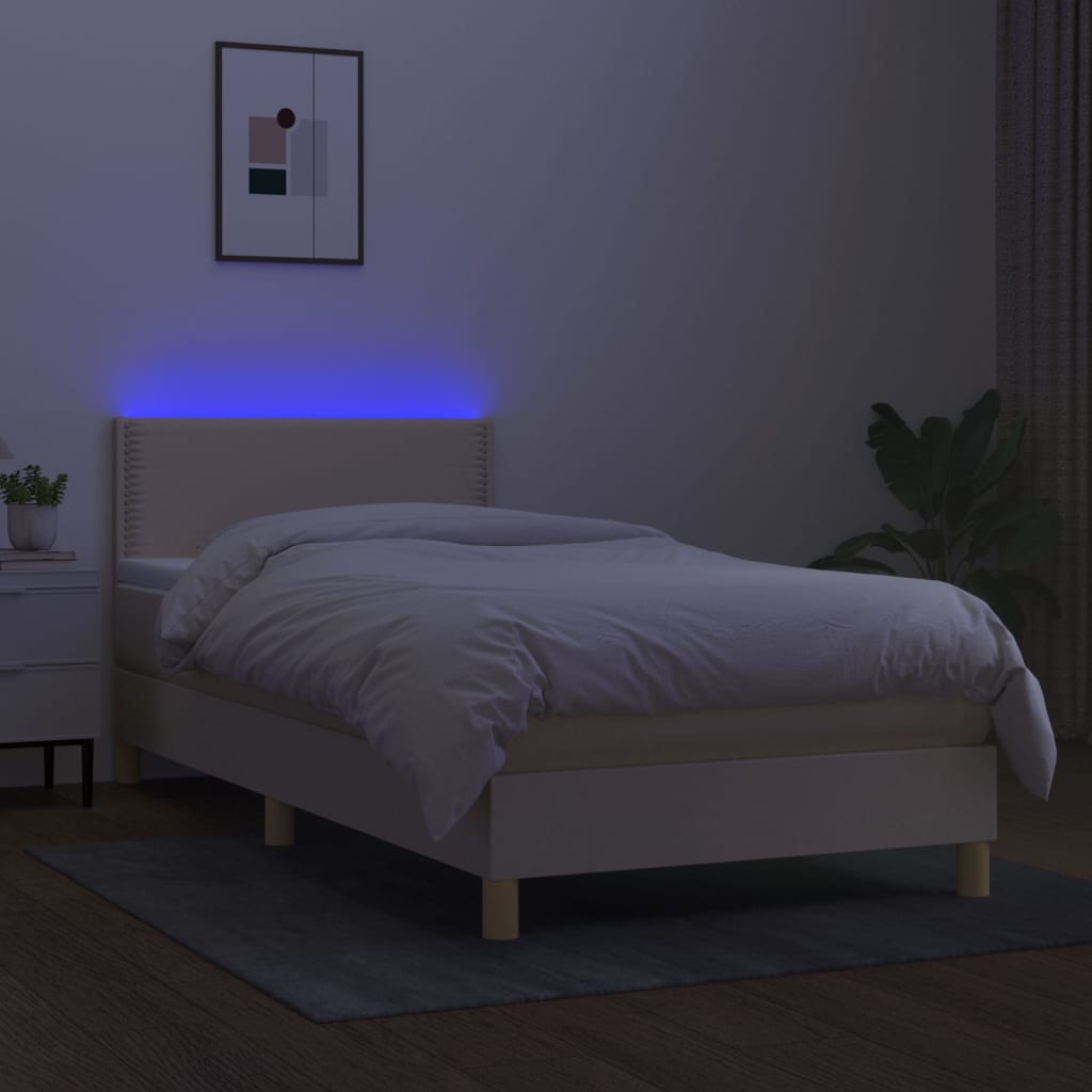 vidaXL Ramsäng med madrass & LED gräddvit 90x200 cm tyg