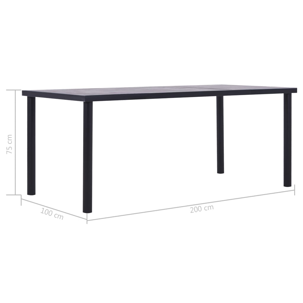 vidaXL Matbord svart och betonggrå 200x100x75 cm MDF
