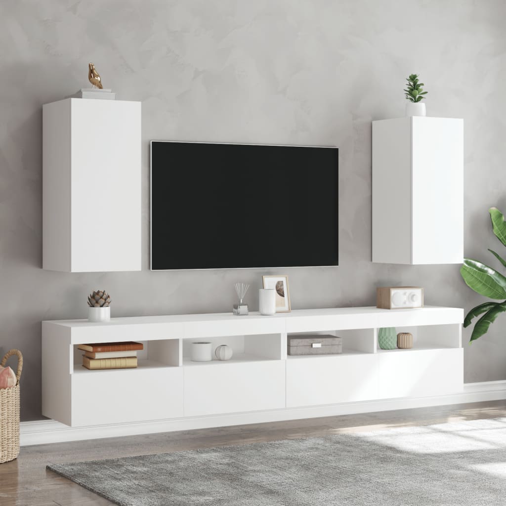 vidaXL Väggmonterad tv-bänk LED vit 30,5x35x70 cm