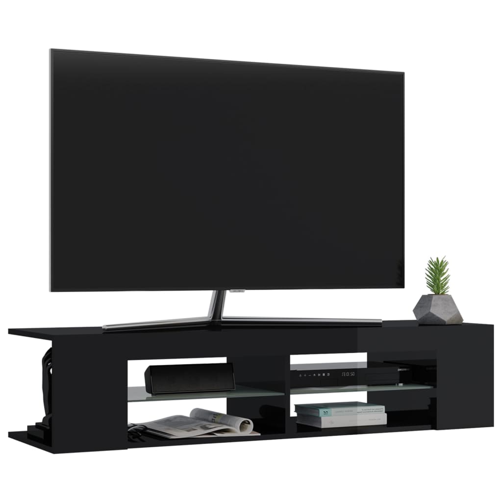vidaXL TV-bänk med LED-belysning svart högglans 135x39x30 cm