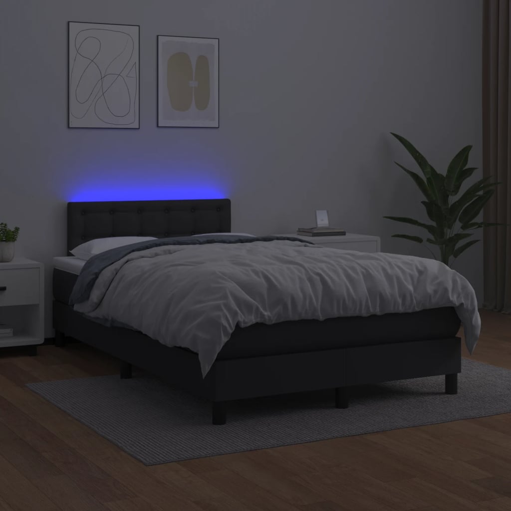 vidaXL Ramsäng med madrass & LED svart 120x190 cm konstläder