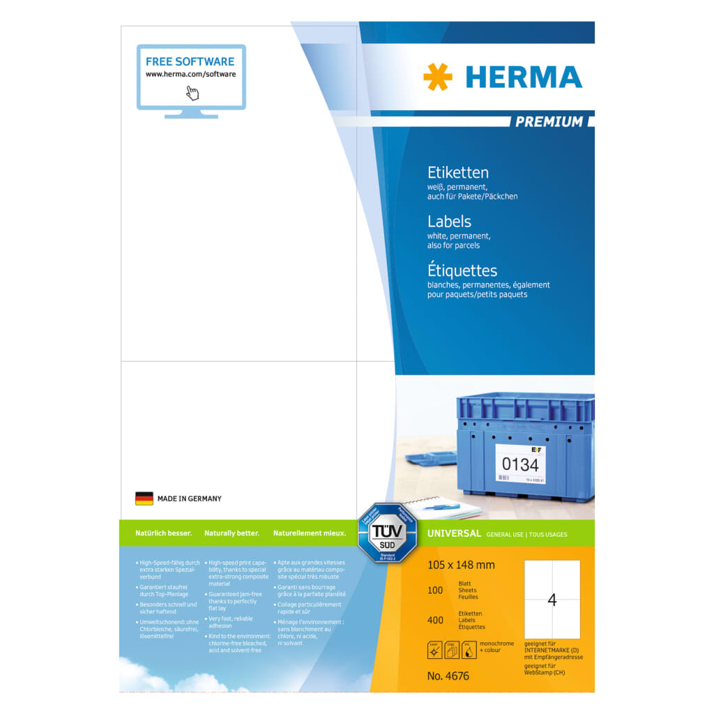 HERMA Permanenta etiketter PREMIUM A4 105x148 mm 100 ark vit