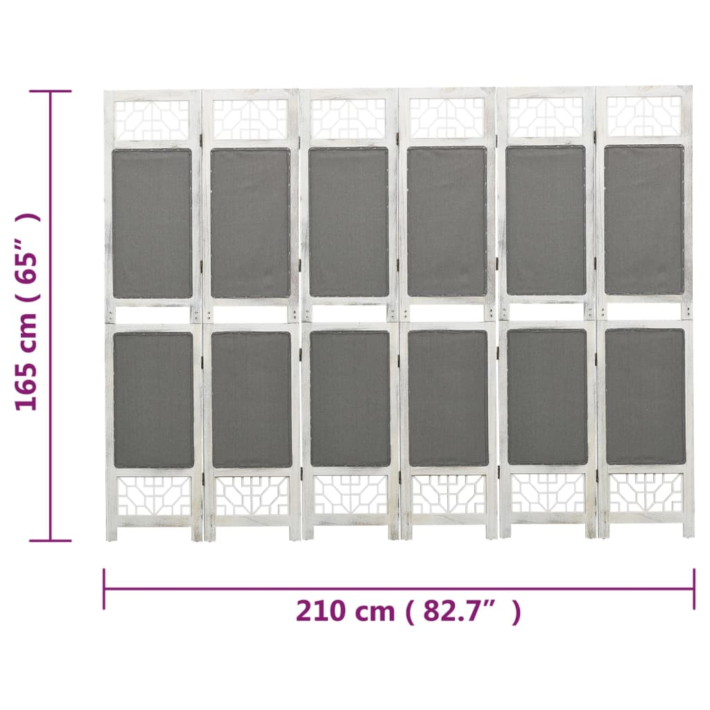 vidaXL Rumsavdelare 6 paneler grå 210x165 cm tyg