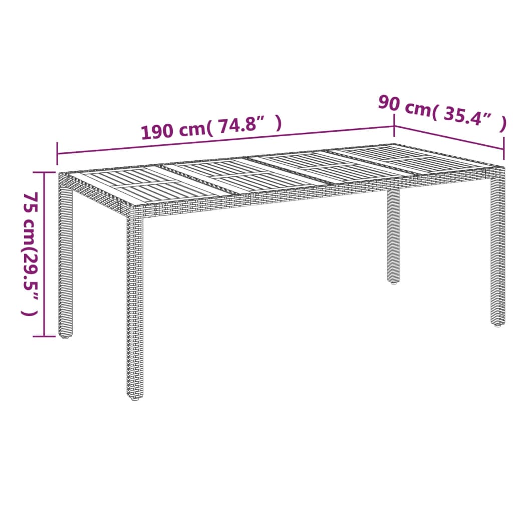 vidaXL Trädgårdsbord med träskiva svart 190x90x75 cm konstrotting