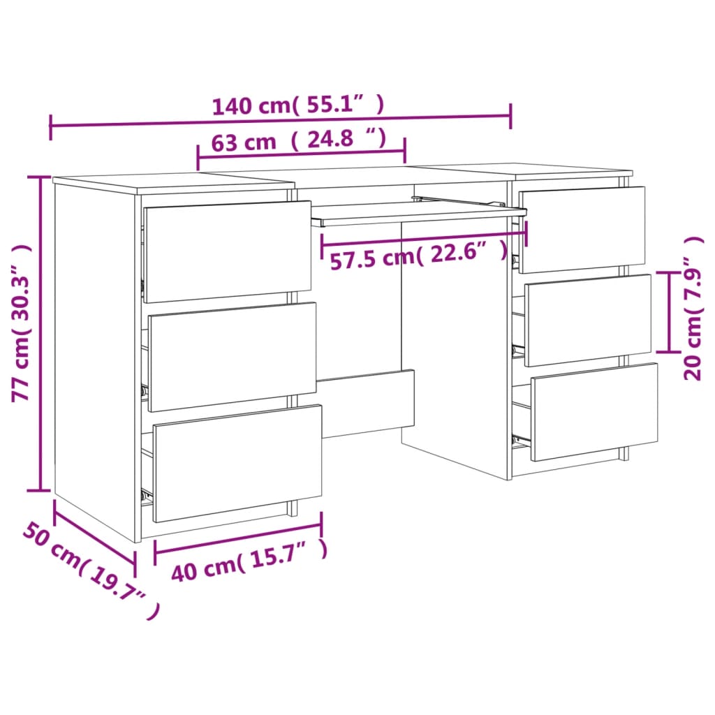 vidaXL Skrivbord sonama-ek 140x50x77 cm konstruerat trä