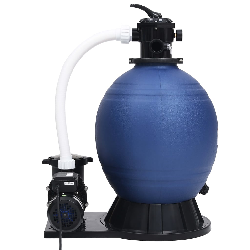 vidaXL Sandfilter med 7-vägsventil 1000 W-pump blå och svart