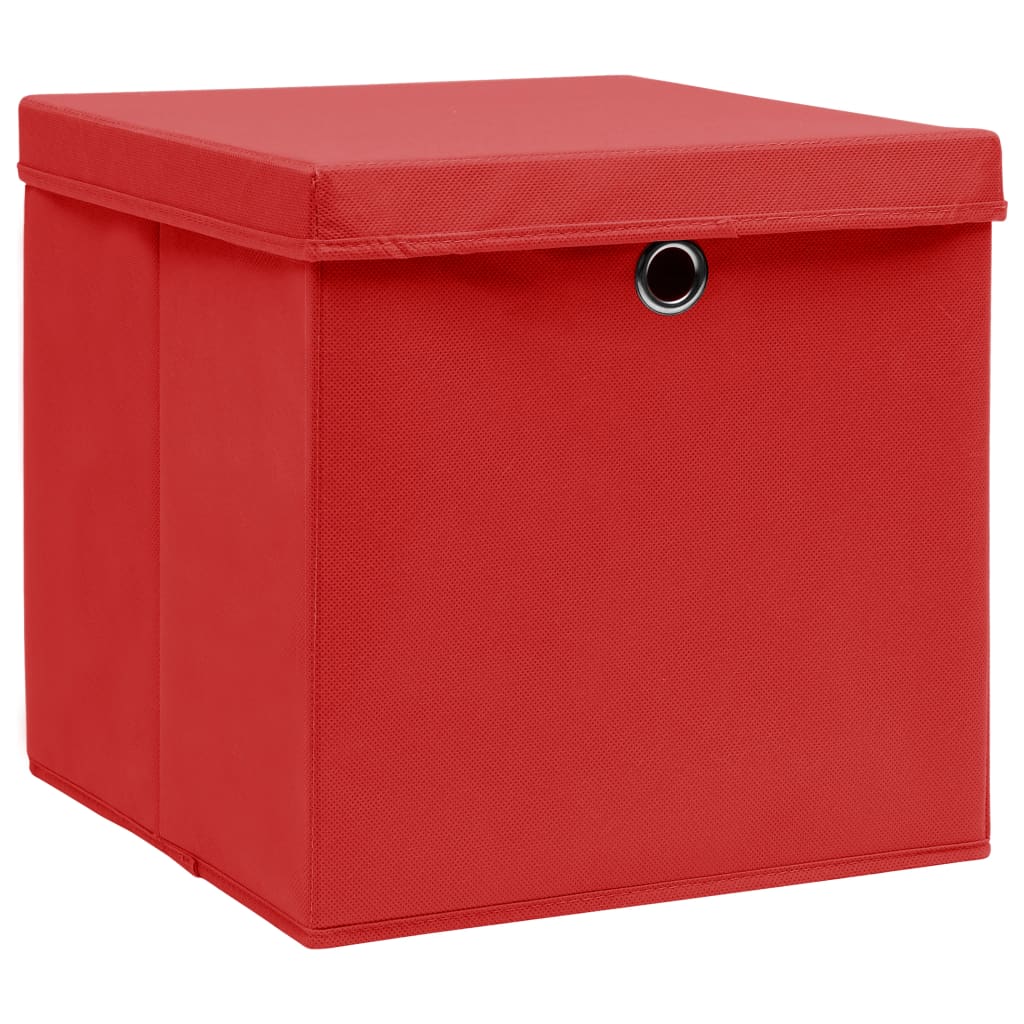 vidaXL Förvaringslådor med lock 10 st 28x28x28 cm röd