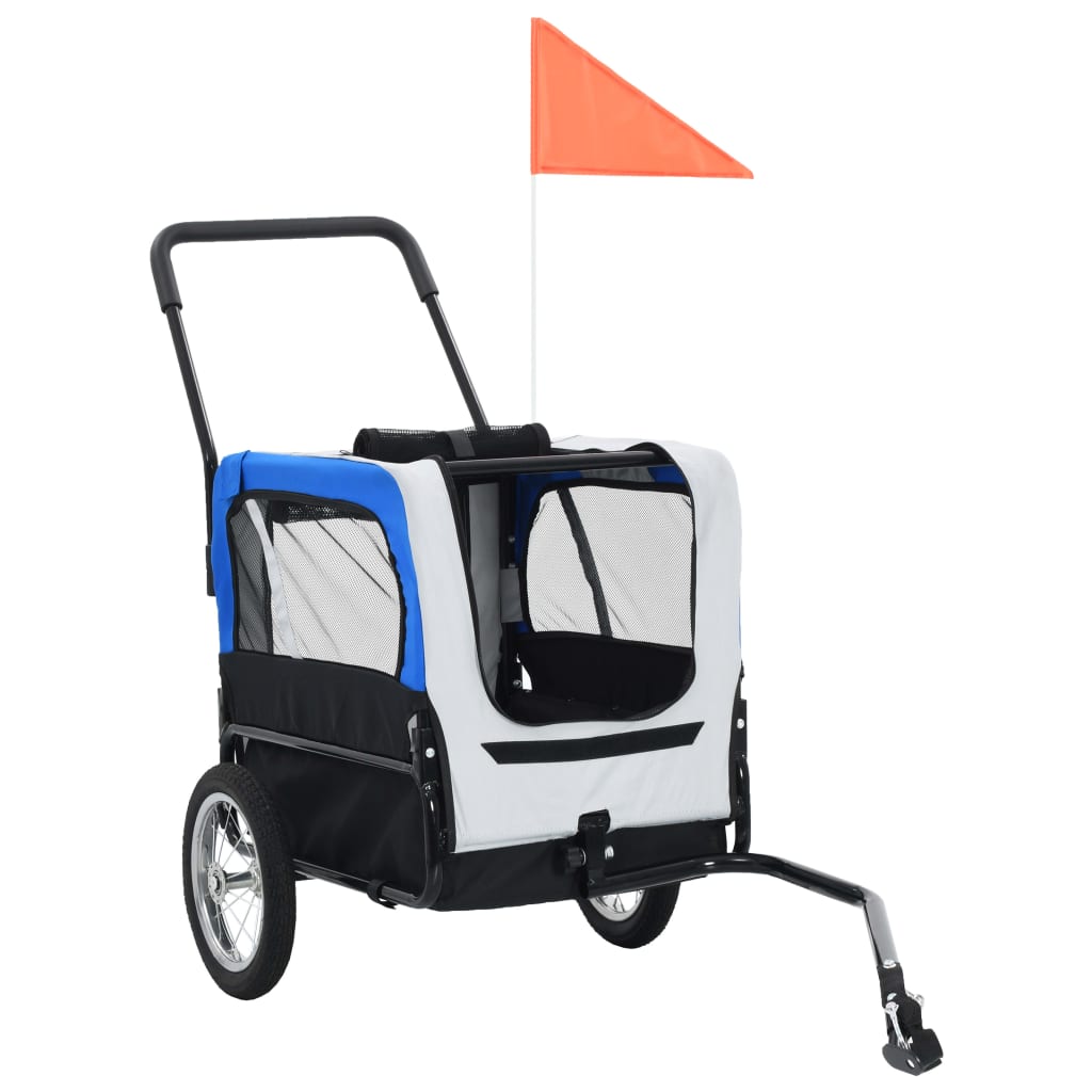 vidaXL 2-i-1-Cykelvagn för husdjur och joggingvagn grå och blå