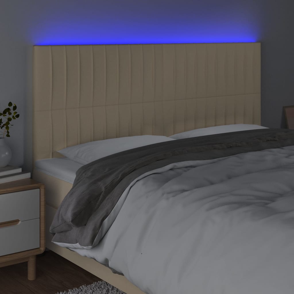 vidaXL Sänggavel LED gräddvit 200x5x118/128 cm tyg