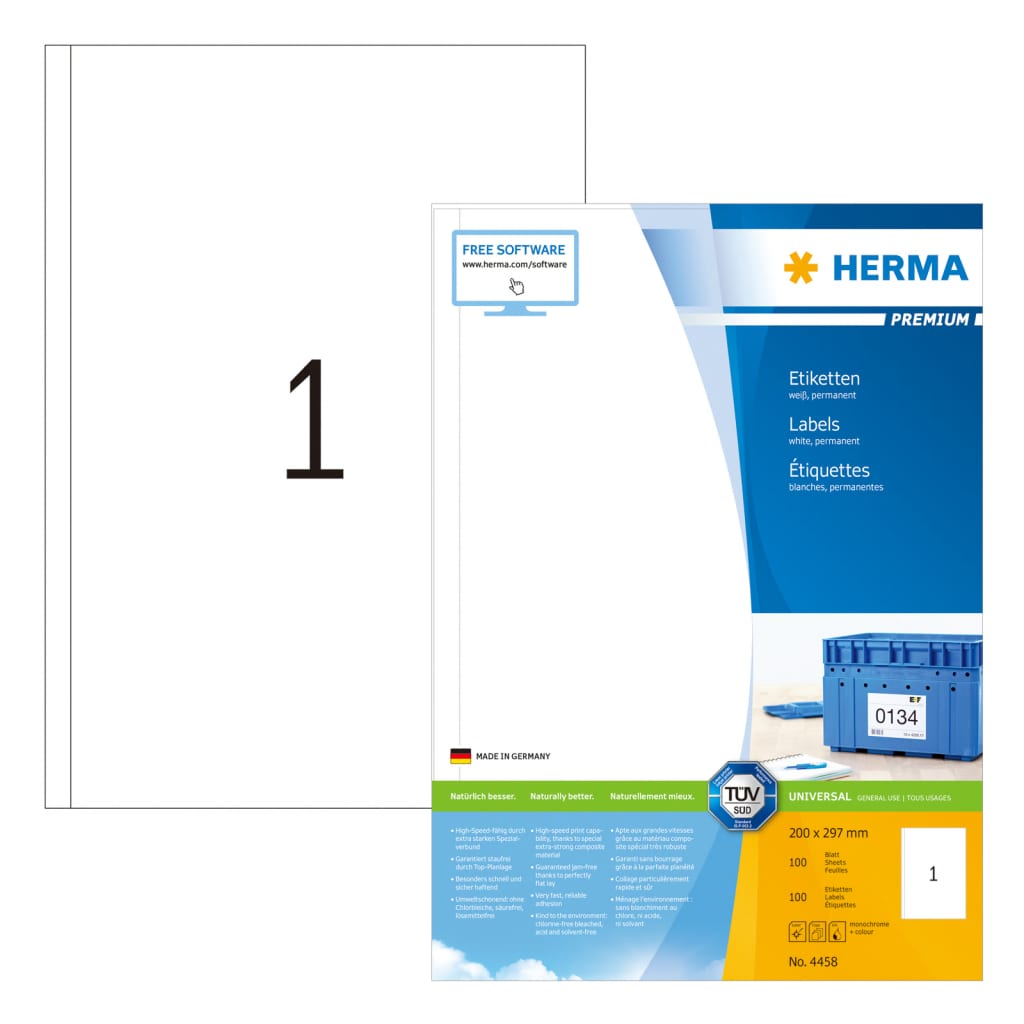 HERMA Permanenta etiketter PREMIUM A4 200x297 mm 100 ark