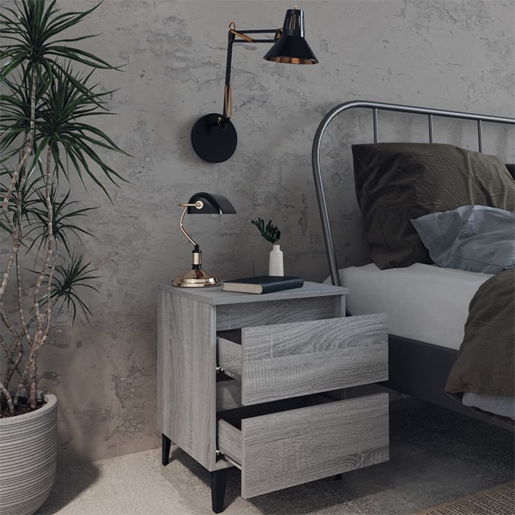 vidaXL Sängbord med metallben grå sonoma 40x35x50 cm