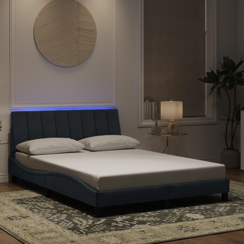 vidaXL Sängram med LED-belysning mörkgrå 140x200 cm sammet