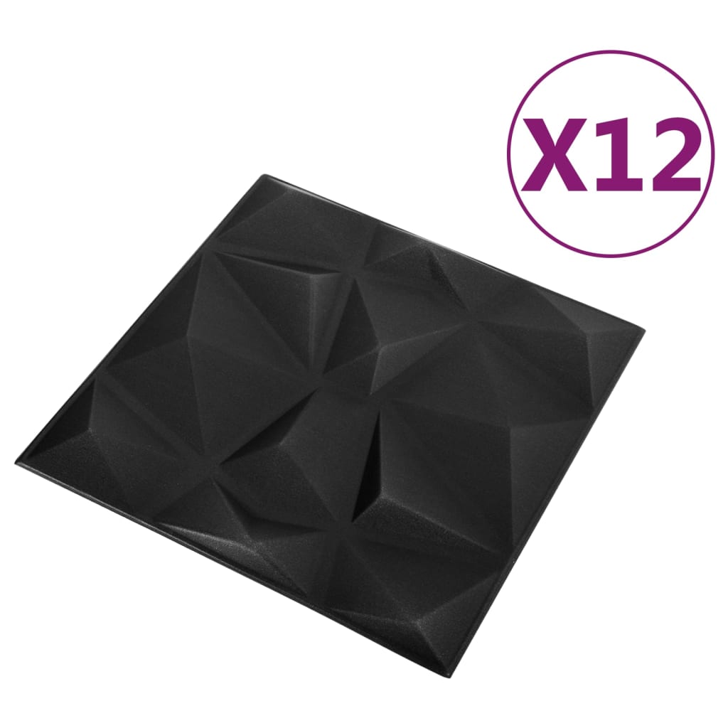vidaXL 3D Väggpaneler 12 st 50x50 cm diamant svart 3 m²