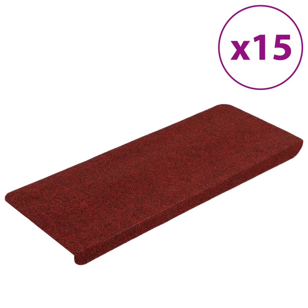 vidaXL Trappstegsmattor självhäftande 15 st 65x24,5x3,5 cm röd