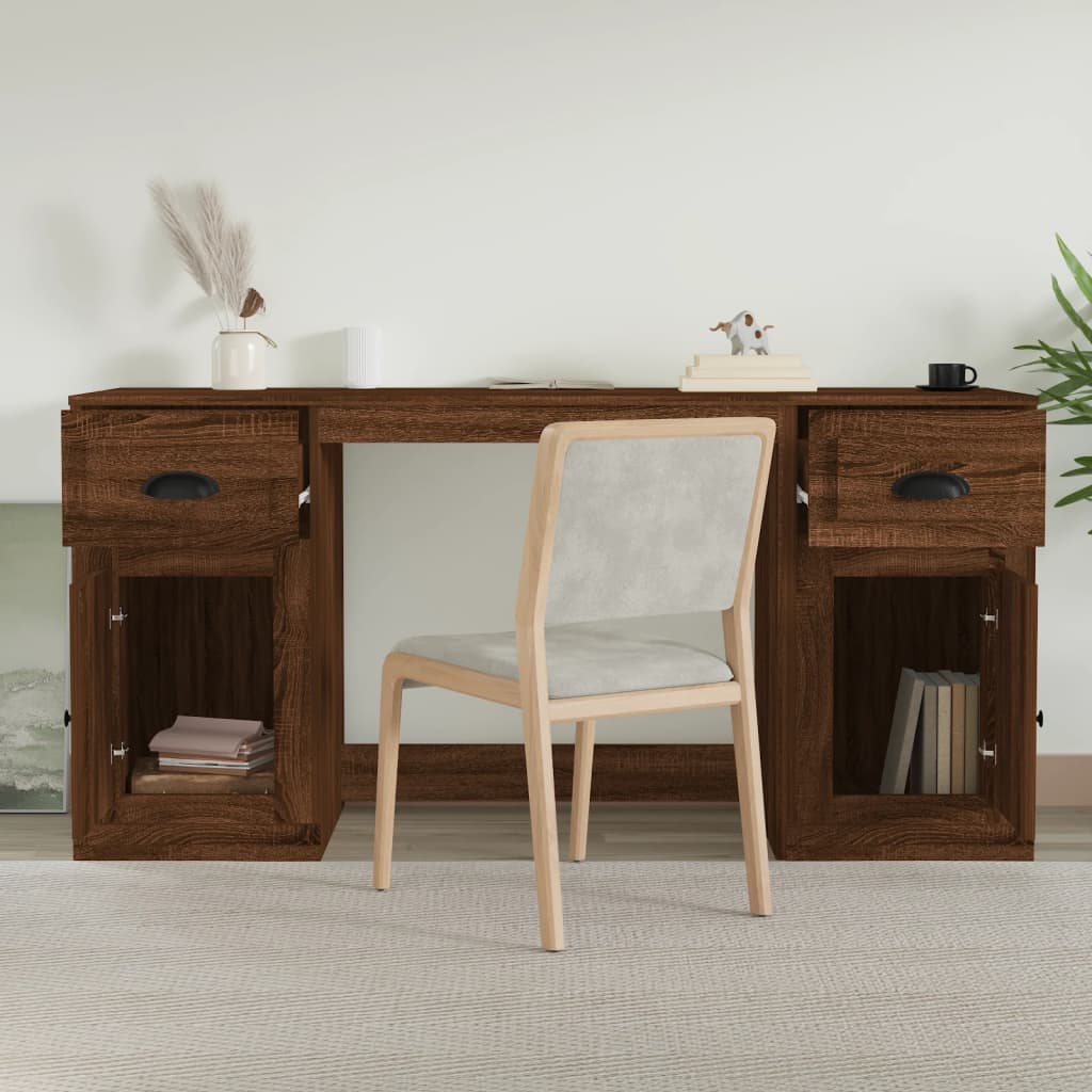 vidaXL Skrivbord med skåp brun ek konstruerat trä