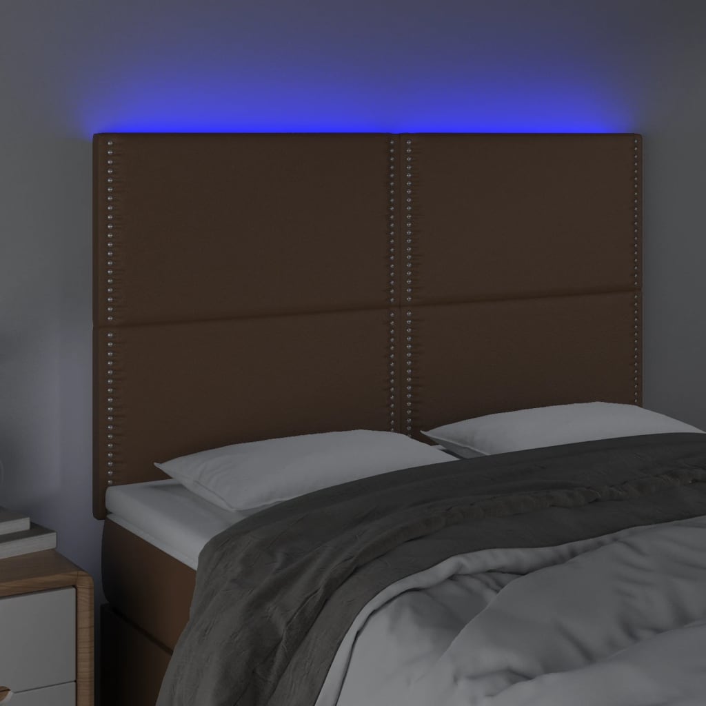 vidaXL Sänggavel LED brun 144x5x118/128 cm konstläder