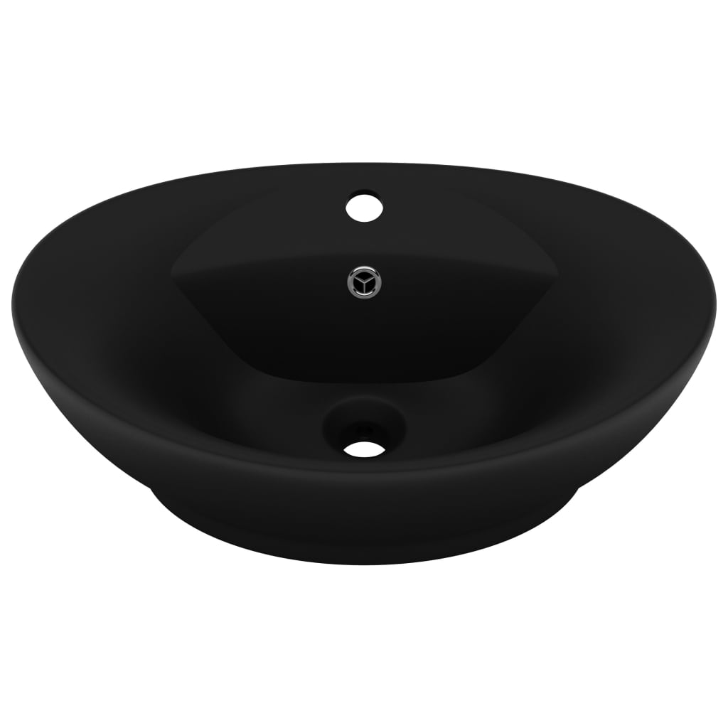 vidaXL Ovalt handfat med bräddavlopp matt svart 58,5x39 cm keramik