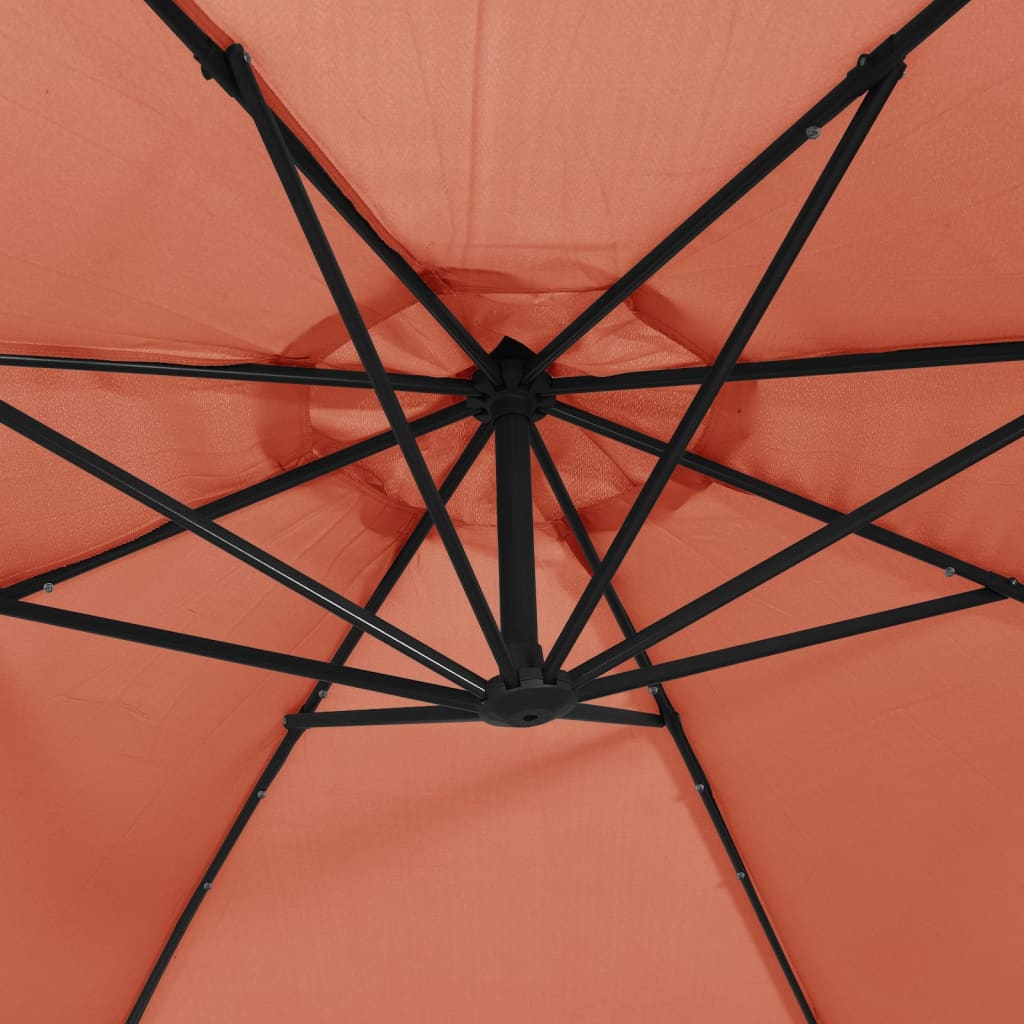 vidaXL Frihängande parasoll med LED och stålstång terrakotta