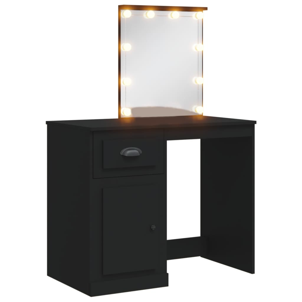 vidaXL Sminkbord med LED-lampor svart 90x42x132,5 cm
