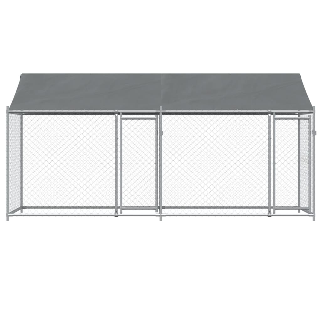 vidaXL Hundgård med tak och dörrar grå 4x2x2 cm galvaniserat stål