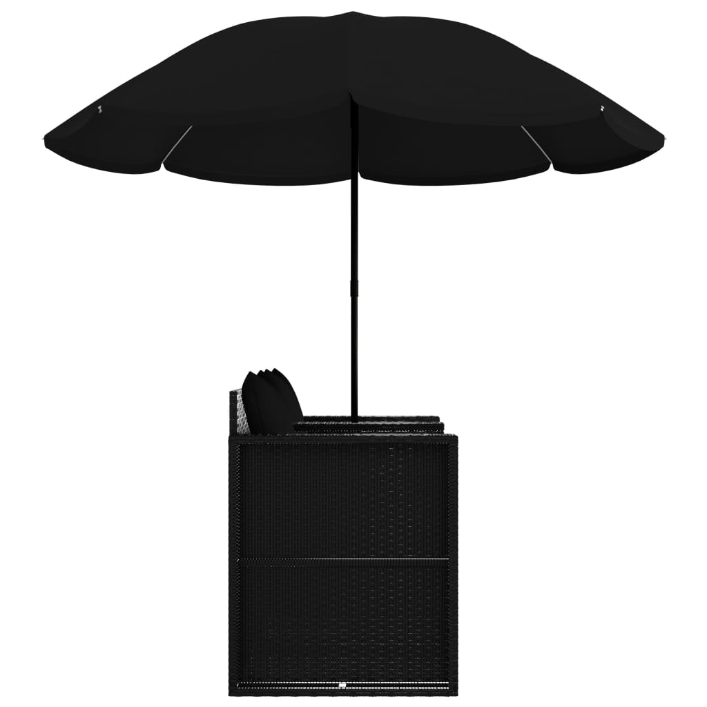 vidaXL Solsäng med parasoll konstrotting svart