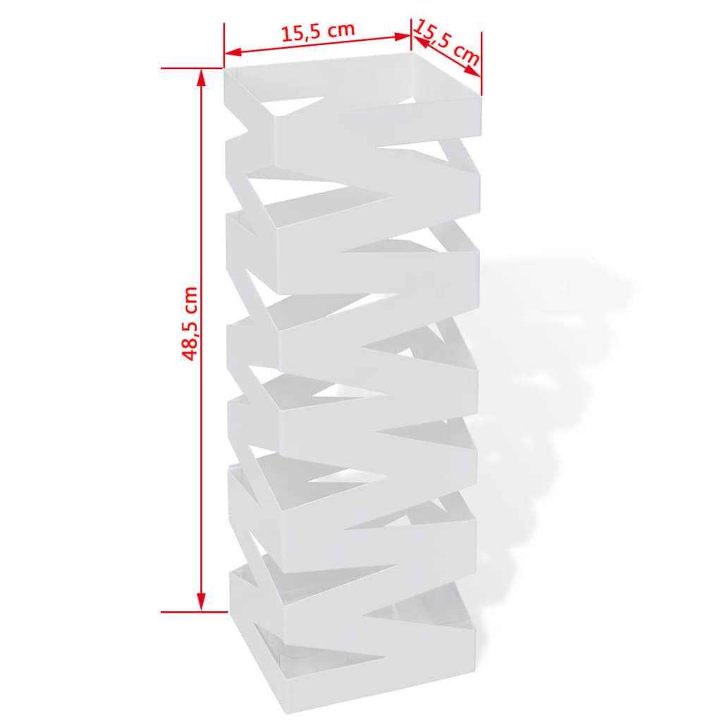 Fyrkantigt paraplyställ Sicksack av stål Vit 48,5 cm