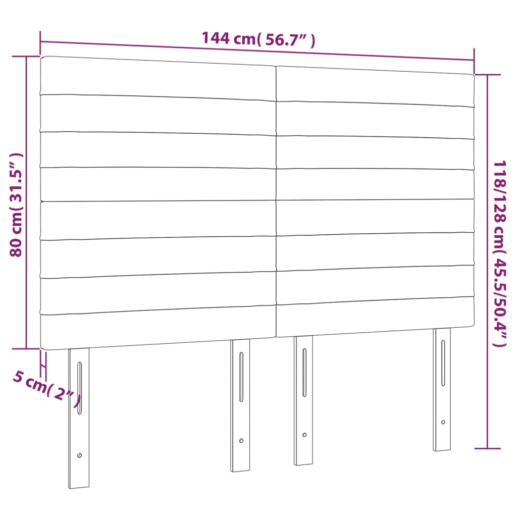 vidaXL Huvudgavel LED ljusgrå 144x5x118/128 cm tyg