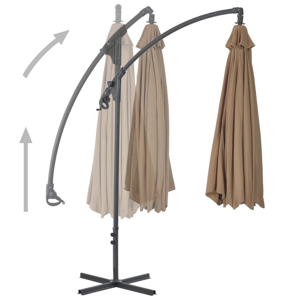 vidaXL Frihängande parasoll med stålstång 300 cm taupe