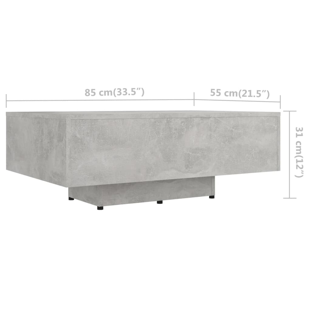 vidaXL Soffbord betonggrå 85x55x31 cm spånskiva
