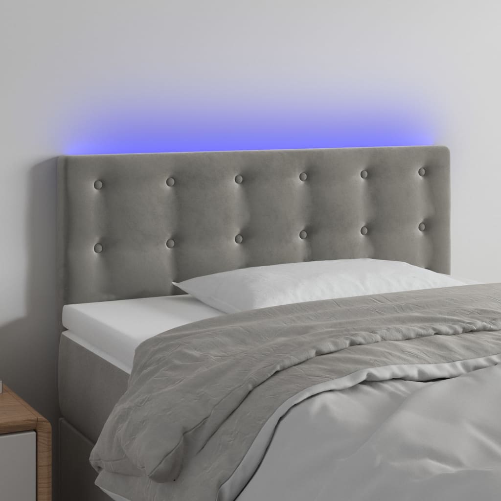 vidaXL Sänggavel LED ljusgrå 90x5x78/88 cm sammet