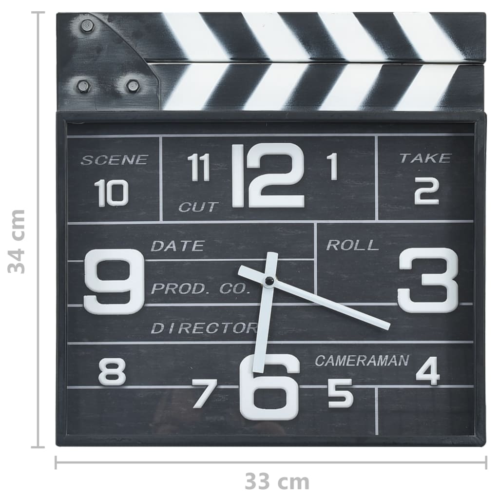 vidaXL Väggklocka filmklappa svart 33x5x34 cm metall och MDF