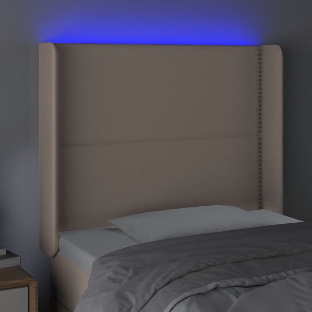 vidaXL Sänggavel LED cappuccino 93x16x118/128 cm konstläder