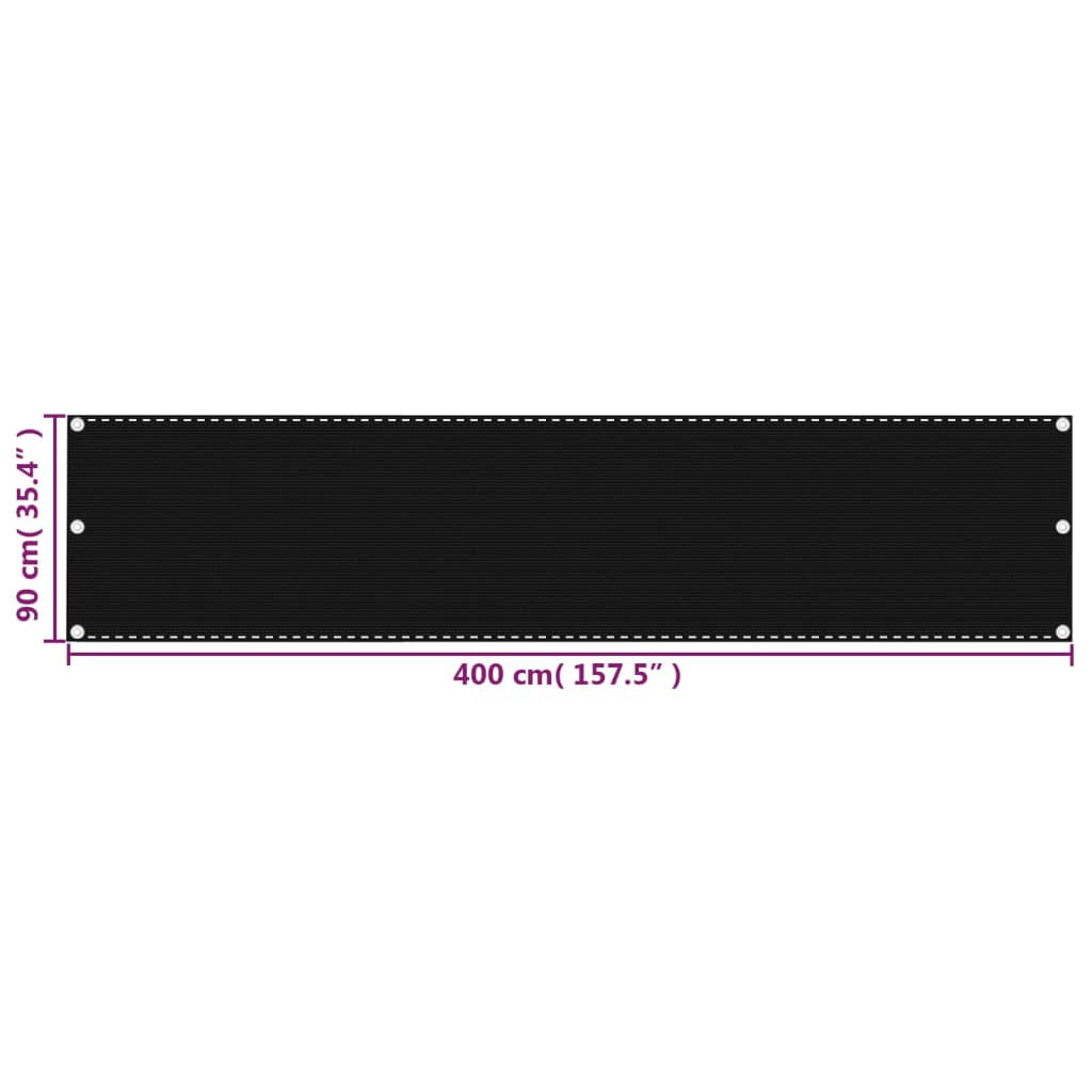vidaXL Balkongskärm svart 90x400 cm HDPE